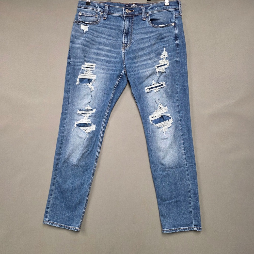 Hollister Jeans Mens Athletic Skinny Distressed Blue 34x30